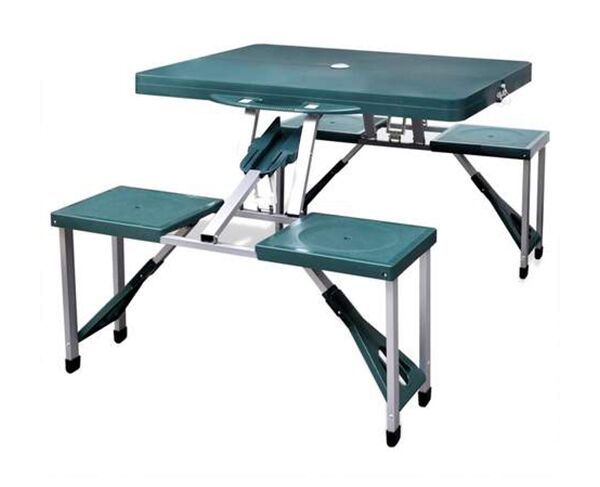 Foldable Green Camping Table with 4 Stools